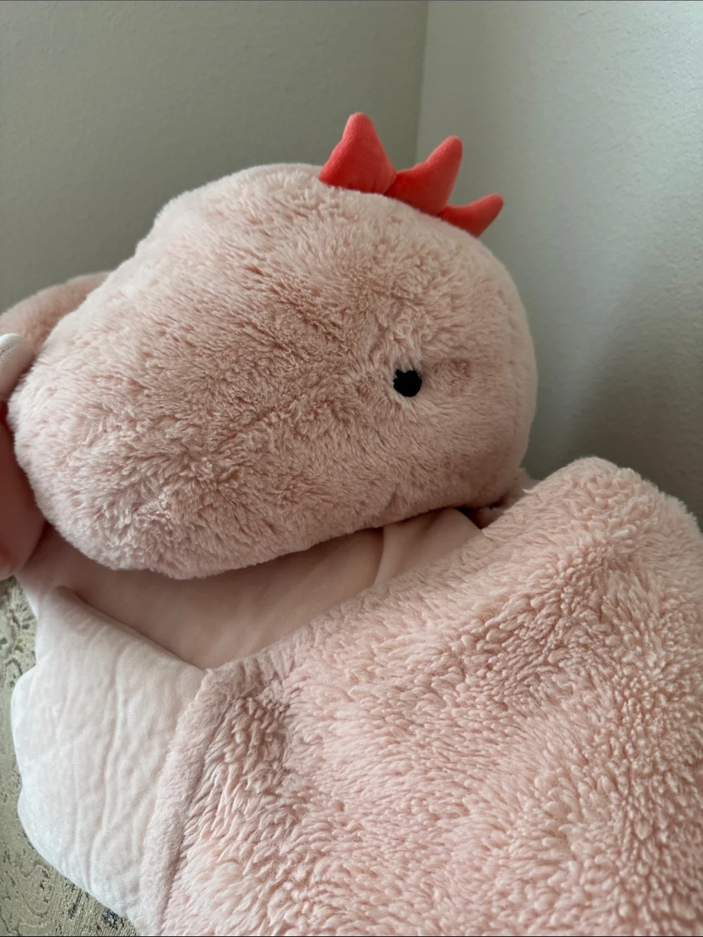Pillowfort Peach Dinosaur Hooded Kid’s Throw Blanket
